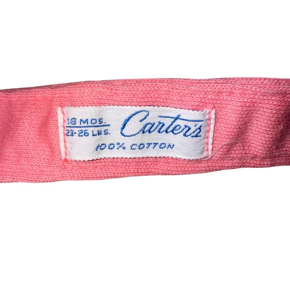 Carter's Vintage 1970s Overalls 18M Pink Smocked Ruffle Cotton Knit Snaps